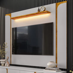 Painel Para TV 75 Pol Com LED 180cm Maresca B02 Off White Naturalle - Lyam Decor
