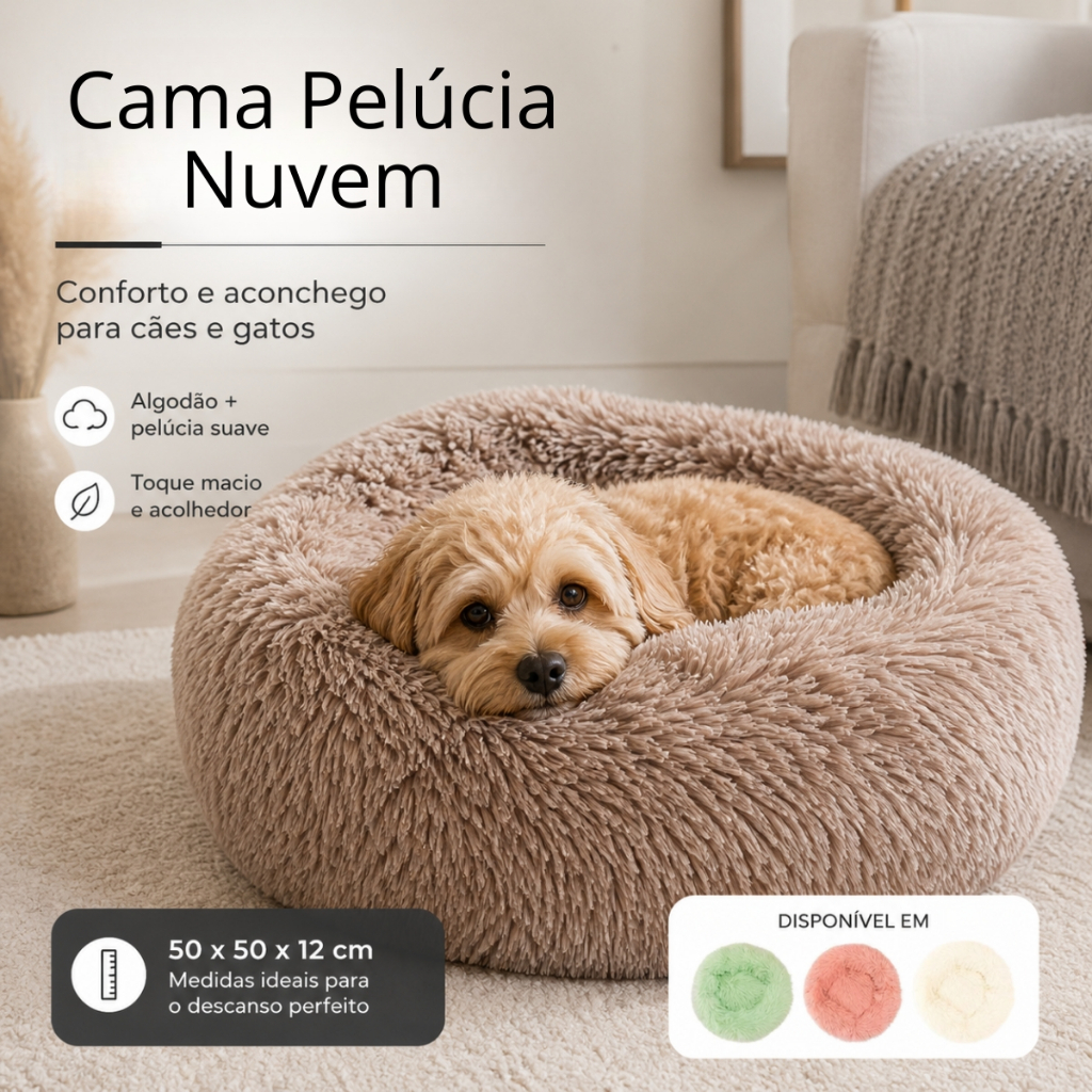 Cama Nuvem Pelúcia Donut Cães Gatos Cachorro Confort Macia Pet Redonda 50cm x 50cm