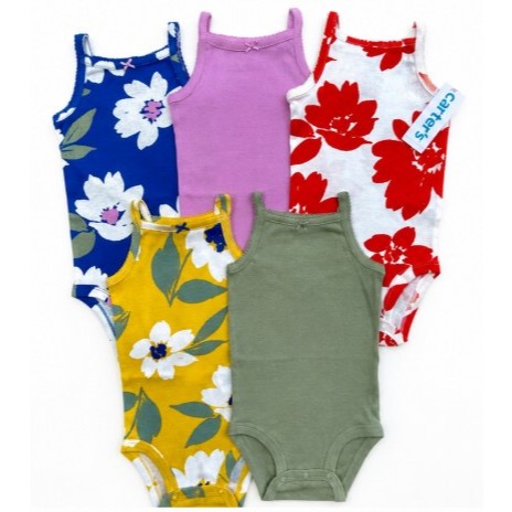 Kit 5 Body Infantil Feminino Floral e Liso – Conforto e Estilo para o Dia a Dia - Carters