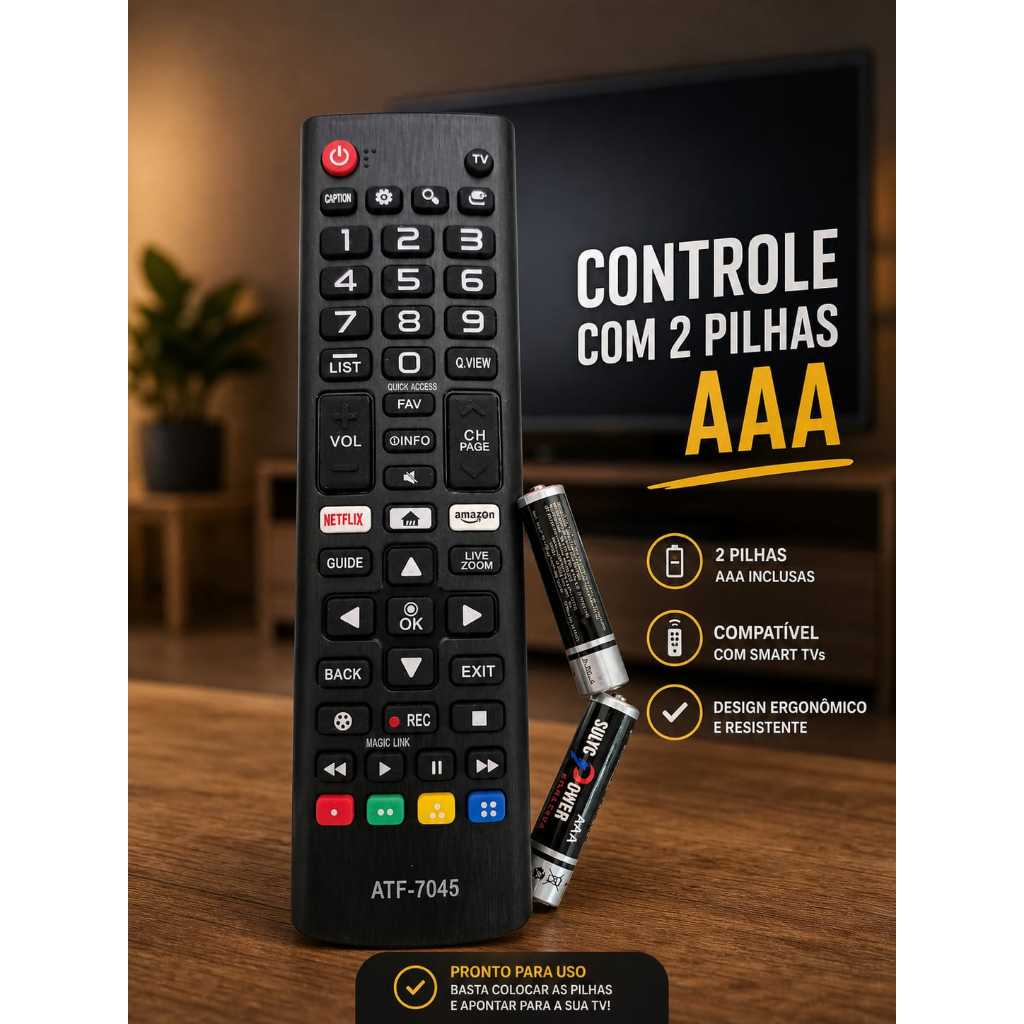 Kit Controle Remoto LG Smart TV Compatível LCD LED HDTV UHD OLED 3D 4K , Incluso Pilhas AAA