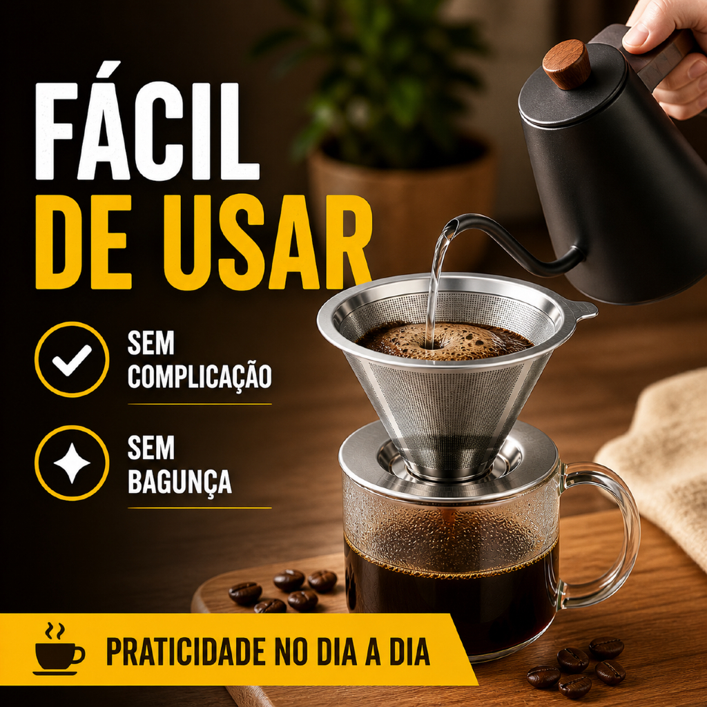 Coador de Café Inox 103 Permanente Filtro Reutilizável Aço Inox 304 Sem Papel Ecológico