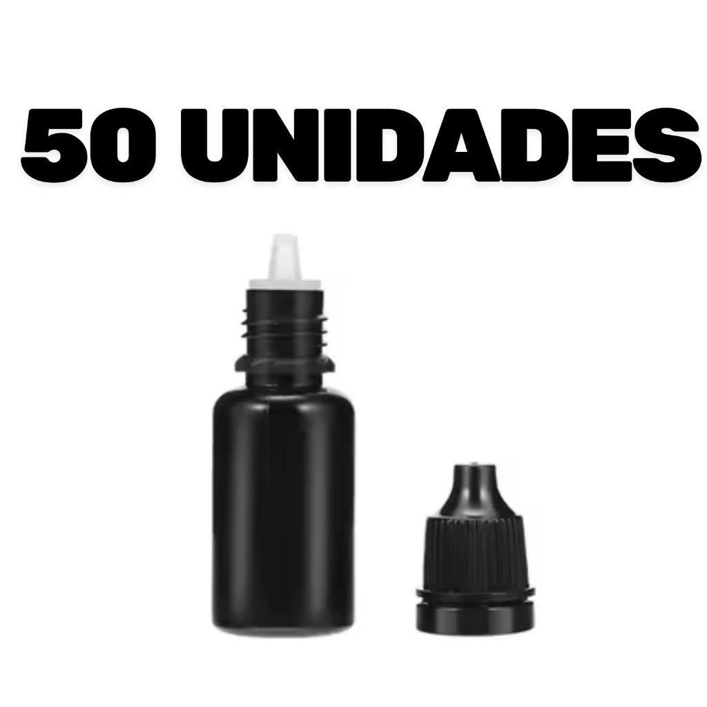 50 Frasco PREMIUM Plástico Conta Gotas 10ml Tampa P/Óleo Essencial Tintas Essências