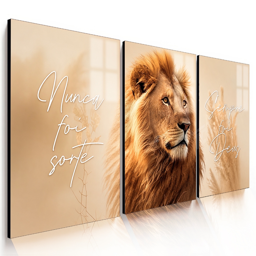 Quadros Decorativos Grande Sala Quarto Leao Nunca Foi Sorte Sempre Foi Deus 122x60 4k