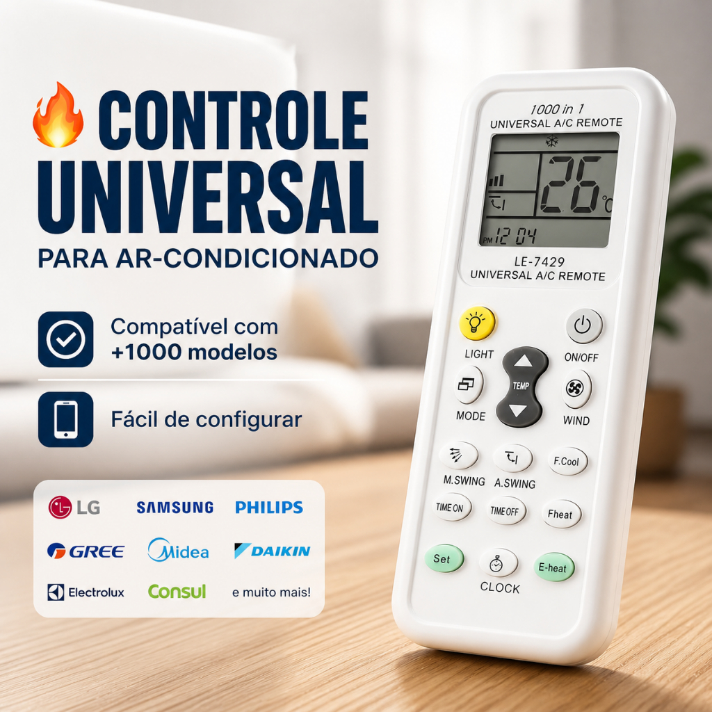 Controle Remoto Universal de Ar Condicionado Universal Branco Compatível LG, Samsung ,Panasonic