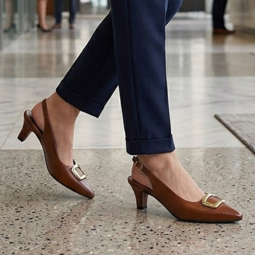 Sapato Scarpin Slingback Feminino Detalhe Metalizado Salto