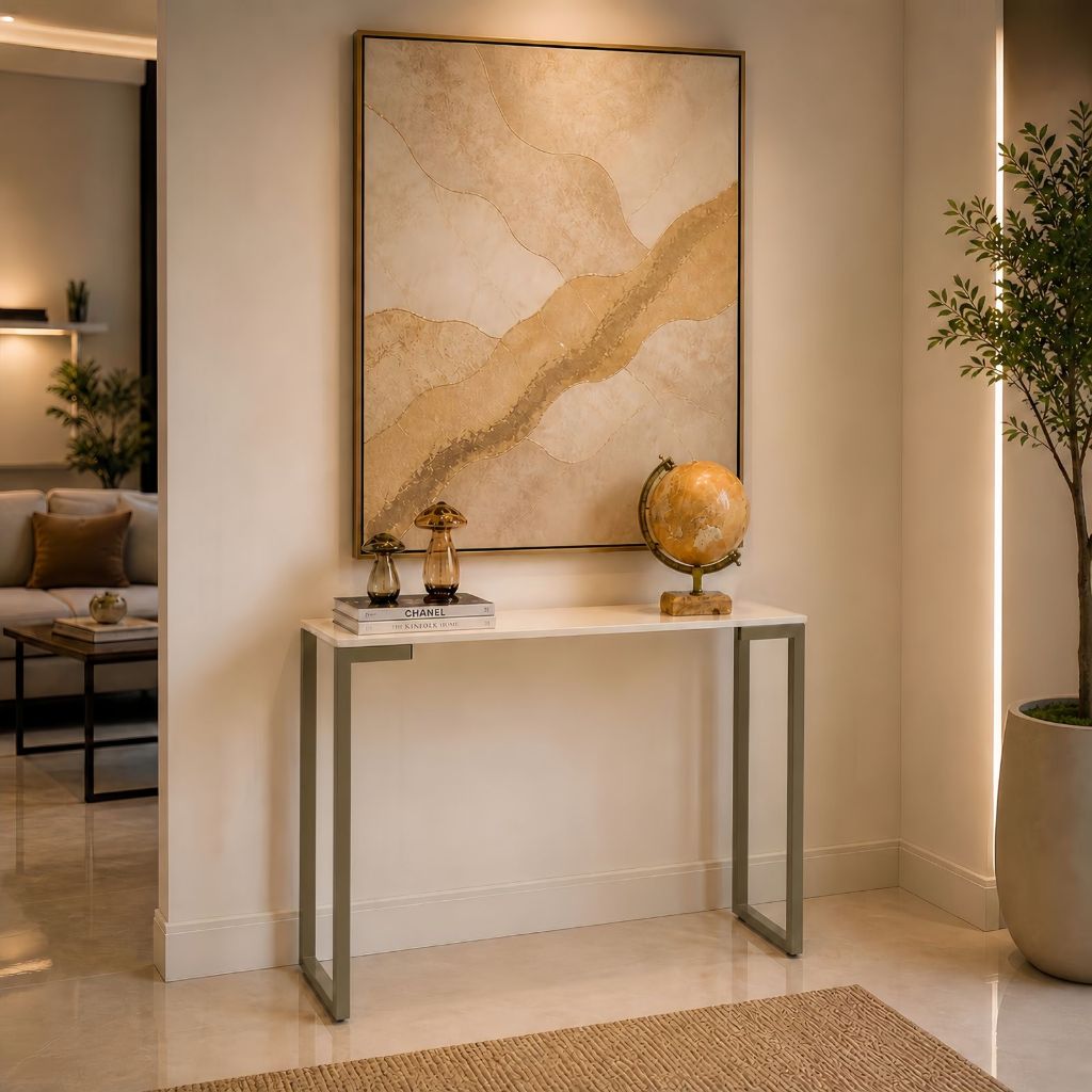 Aparador Console Industrial 90cm Buffet Sala Hall Entrada Pé Aço Grafite MDF Moderno Decorativo