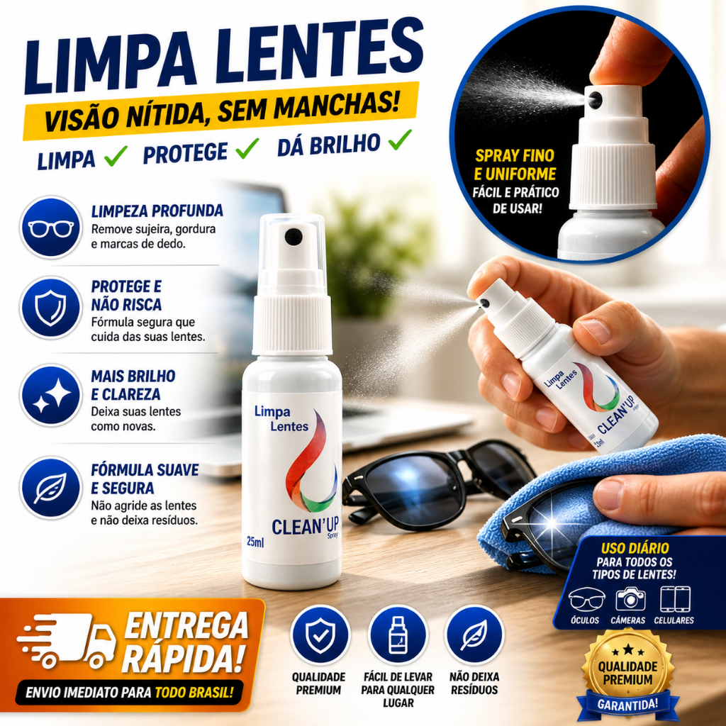 Limpa Óculos Celular Limpa Lentes com 3 Flanelas Limpa Tela Tv Celular Notebook Limpeza Tira Gordura Clean Up