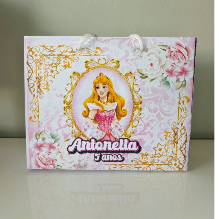 Sacolinhas personalizadas PEGUE E MONTE Princesa Aurora Bela Adormecida Tamanho M lembrancinha aniversário infantil