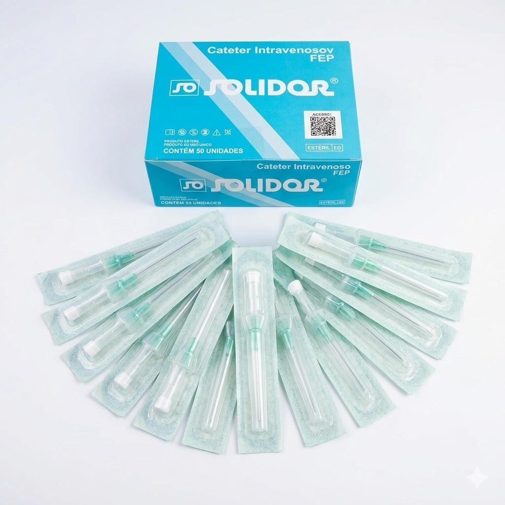 Catéter Jelco 18 Caixa com 50 Unidades Solidor Periférico Intravenoso Estéril Punção Infusão Fluidos