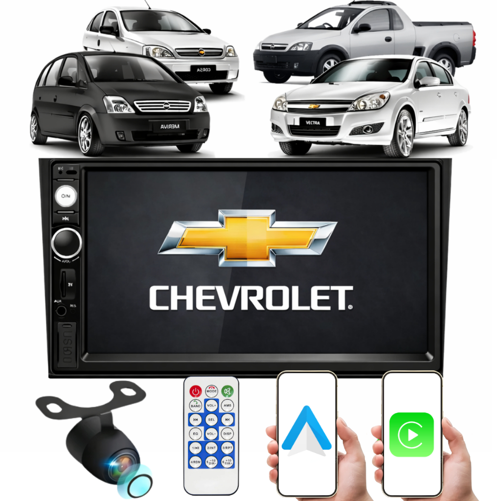 Central Multimídia 2 Din 7" Corsa Montana Vectra Meriva MP5 Espelhamento Android IOS + Câmera de Ré