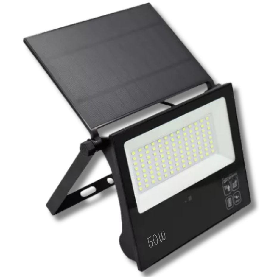 Refletor Solar 50W LED Branco Frio Controle Remoto IP65 Prova D’Água Placa Ajustável Luz Externa