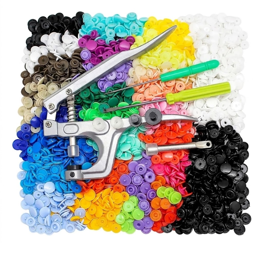 Kit Alicate Pressão Botão Tic Tac + 360 Botões Plástico Coloridos 12mm