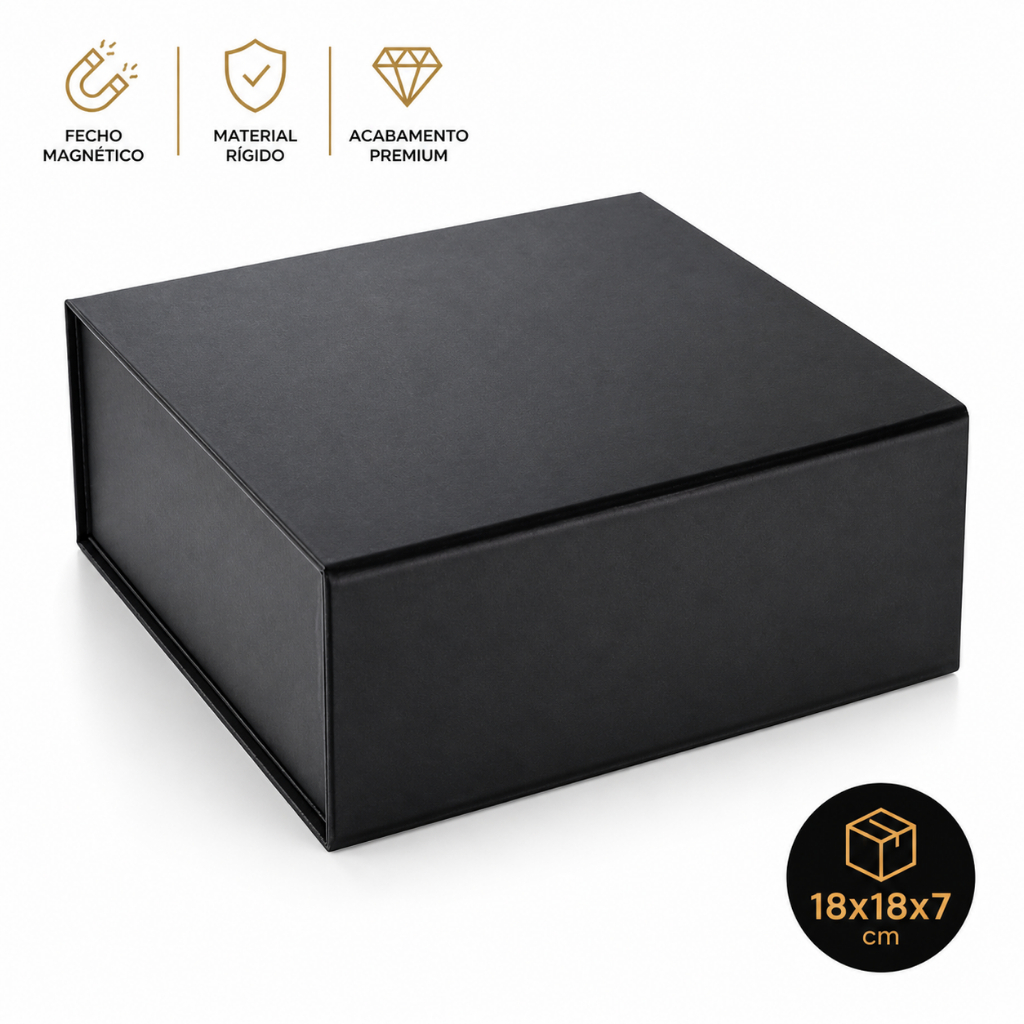 Caixa Presente Luxo 18x18x7 Preta Rígida Com Fecho Magnético Premium Ideal Para Kits, Perfumes e Cosméticos