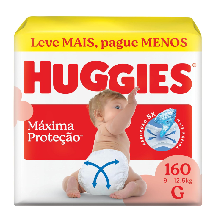 Huggies Fralda Descartável Supreme Care, Tamanho G, com Tecnologia Xtra-Flex 160 Unidades