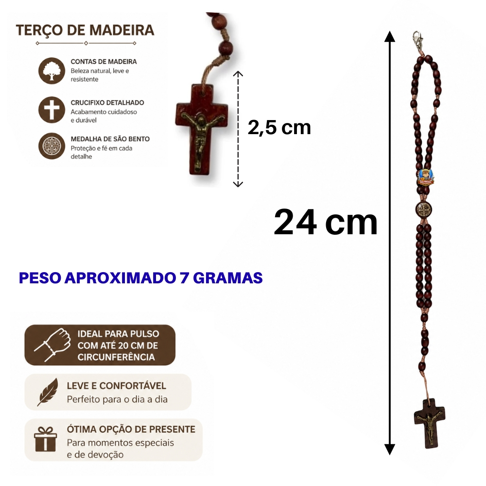 KIT 12 Peças Terço de Pulso Nossa Senhora Madeira Pulseira — imagem 2 de 2
