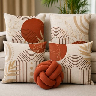 Kit 4 Capas de Almofada 43x43 Estampadas + Almofada Nó Decorativa