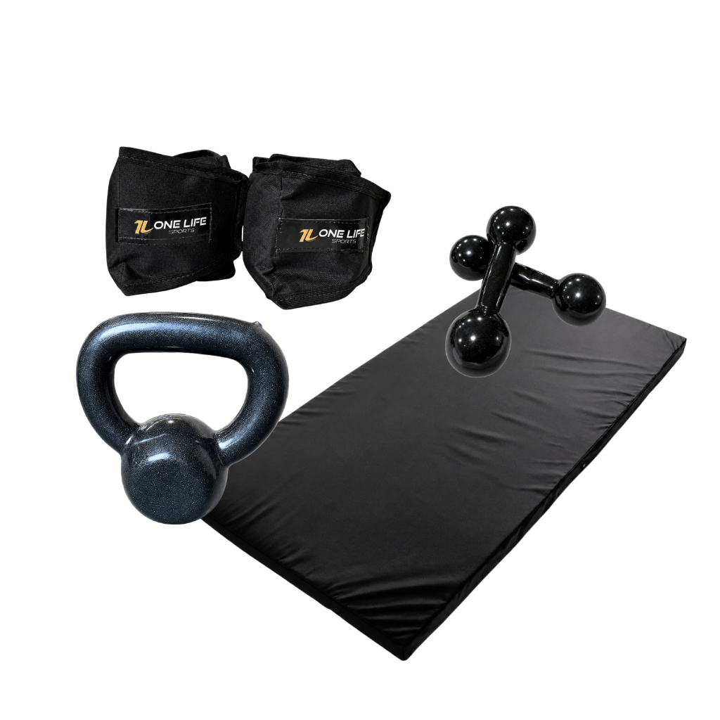 Kit Treino Corporal | One Life Sports® – Caneleira 2kg + Halter 2kg + Kettlebell 4kg