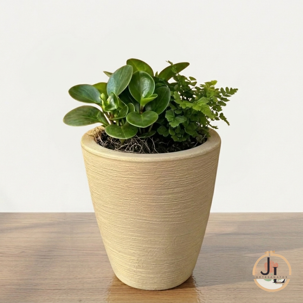 Vaso para Planta Decorativo Redondo Cone Bojo Grafiato Escovado N°1 Luxo Moderno com Prato