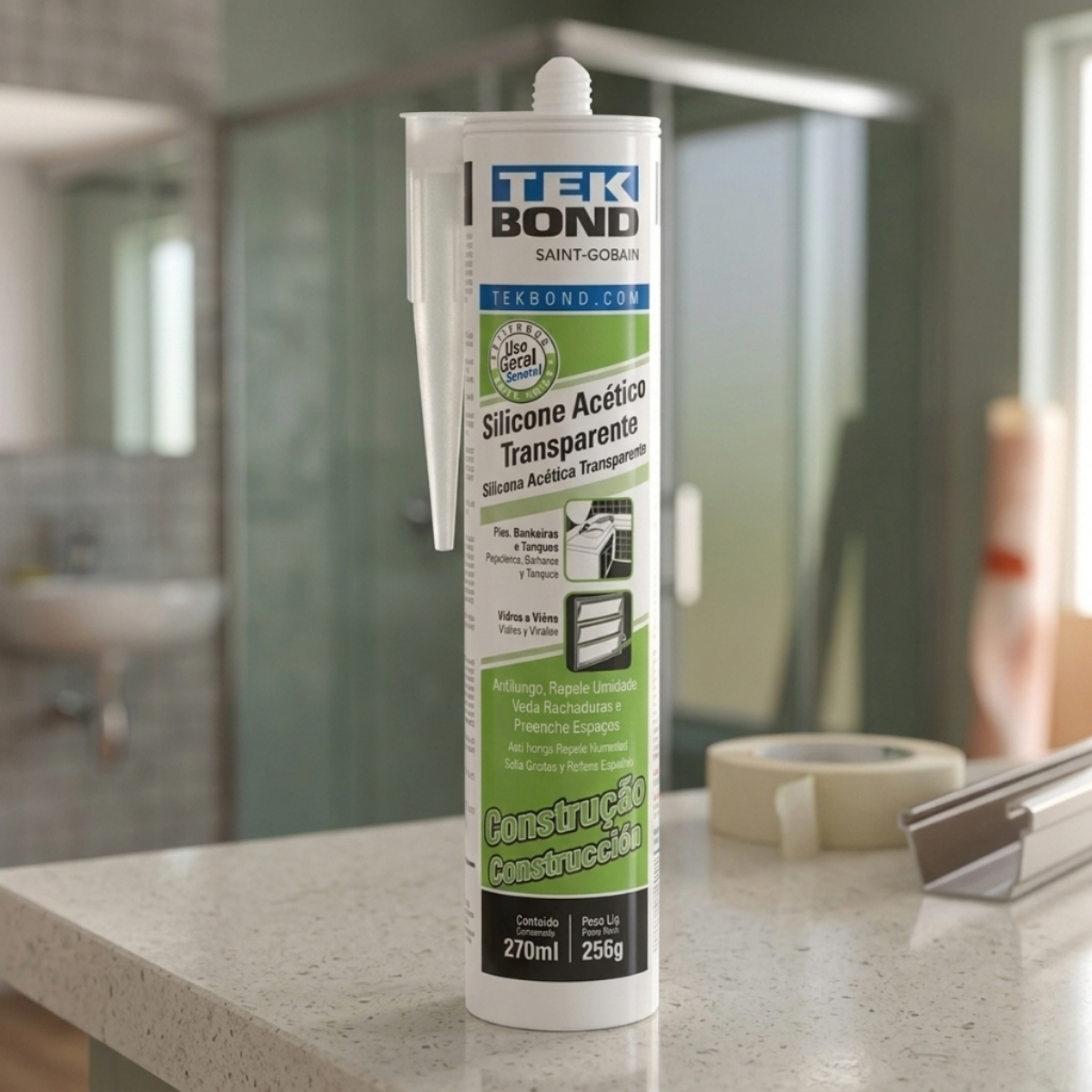 Silicone Acético Transparente Incolor 256g/270ml Construção Alta Vedação Calha Vidro Box Banheiro