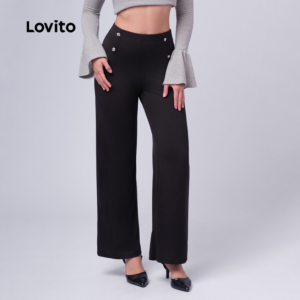 Lovito Calça de Malha Suedine com Botões Decorativos Moda Feminina BRPTB425BRL454 · foto 2