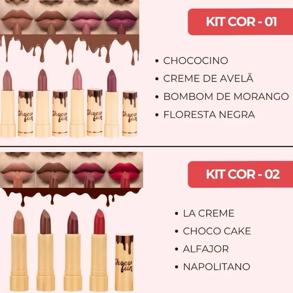 Batom Soft Matte Choco Fun Fenzza com Óleo de Rícino - Unidade e Kit