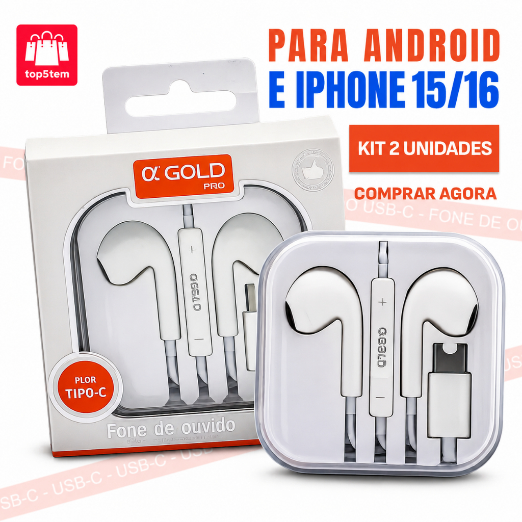 KIT 2X Fone de ouvido iPhone Branco USB-C Para Celular Alta Qualidade De Som