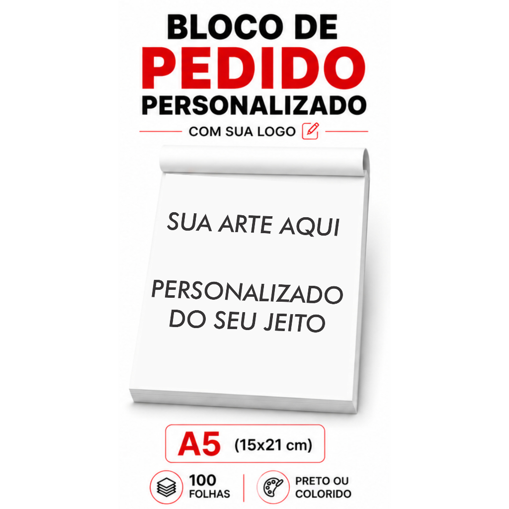 Blocos Personalizados A5 15x21 100 Folhas Talão Pedido Recibo Orçamento Comanda Receituário