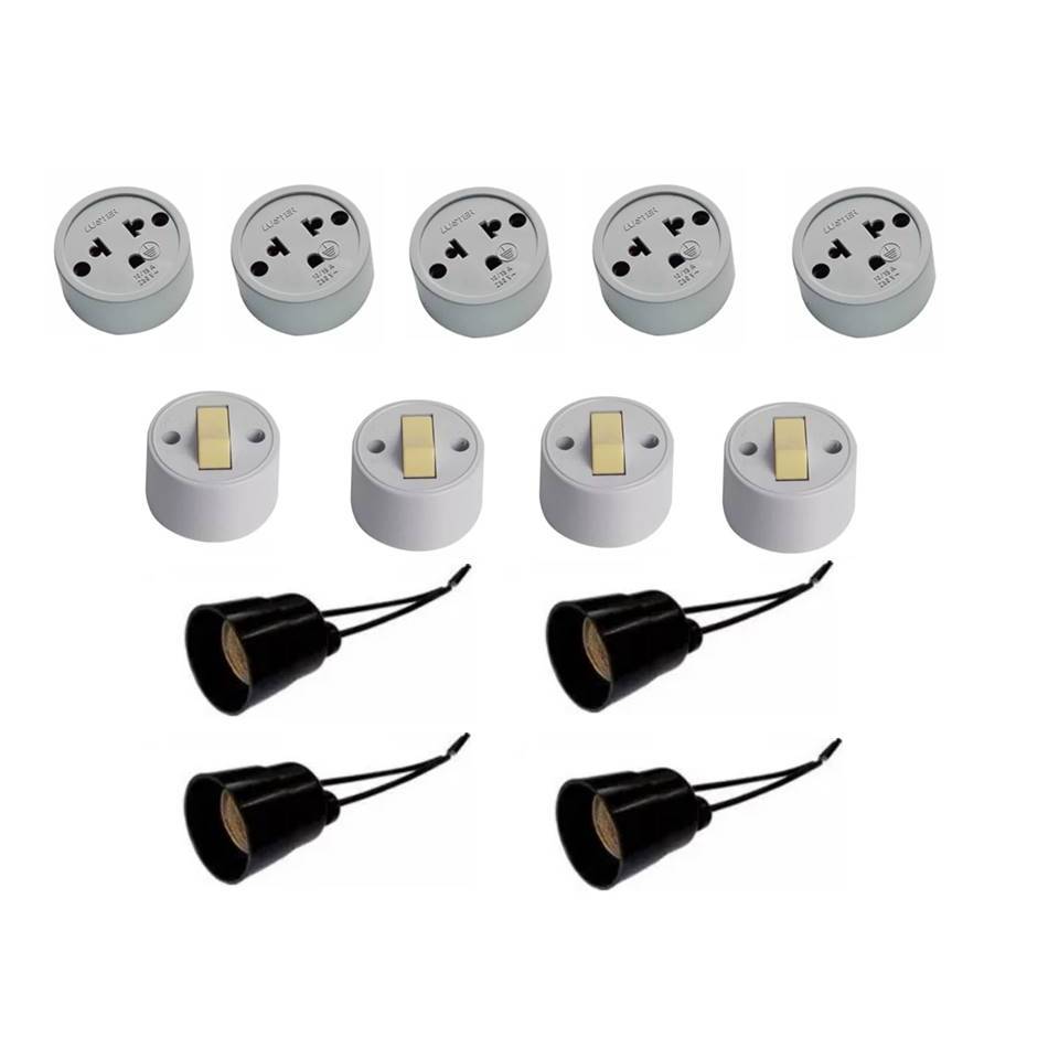 Kit instalação residencial - 5 tomada externa ~ 4 interruptor externo ~ 4 soquete para lâmpada