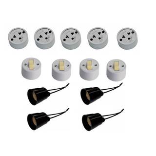 Kit instalação residencial - 5 tomada externa ~ 4 interruptor externo ~ 4 soquete para lâmpada