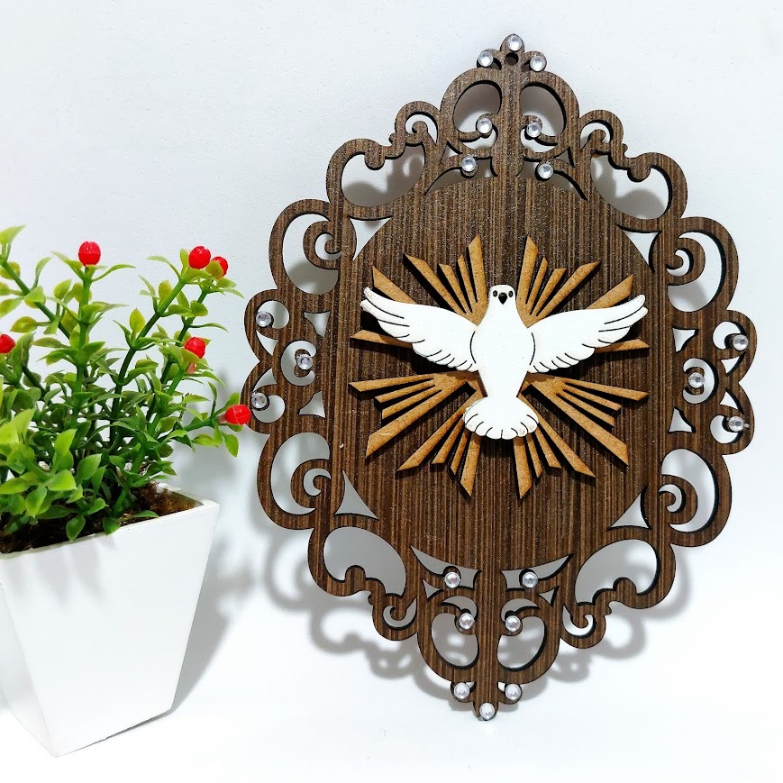 Placa Divino Espírito Santo Mdf Arabesco Proteção Católica Religiosa Decoração