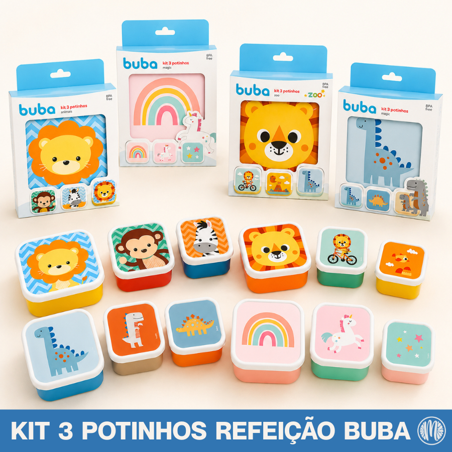 Kit 3 Potinhos Pote Lanche Refeição Buba Infantil Encaixaveis