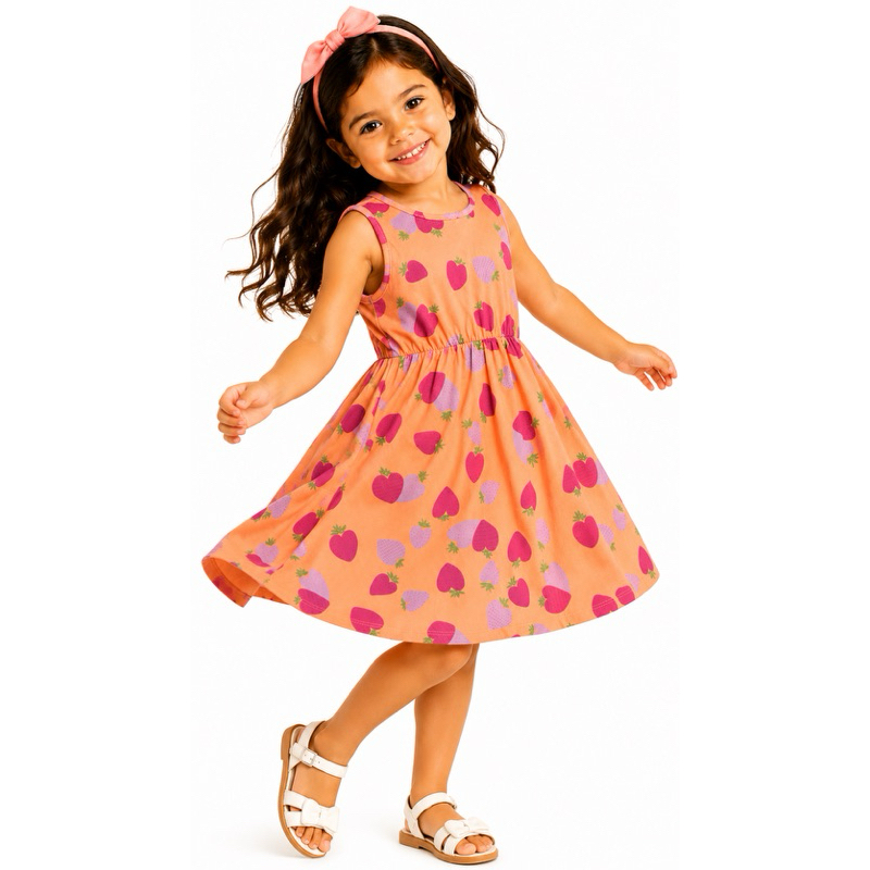Vestido Infantil Menina Moranguinho 1 2 3 Anos Rovi Kids Verão Fofo