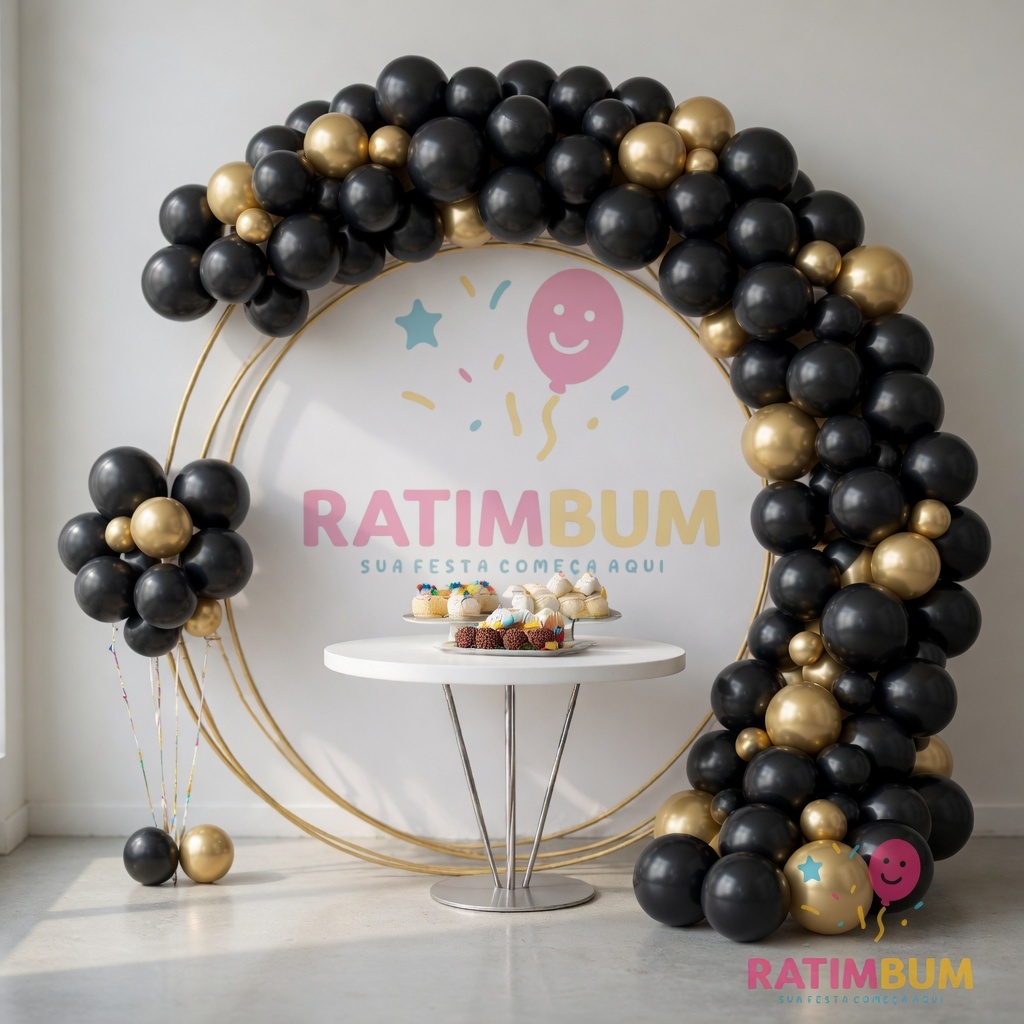 Kit 125 Balões Joy Preto Liso e Dourado Cromado Balão Liso/Metalizado Artigo de Festa Aniversário