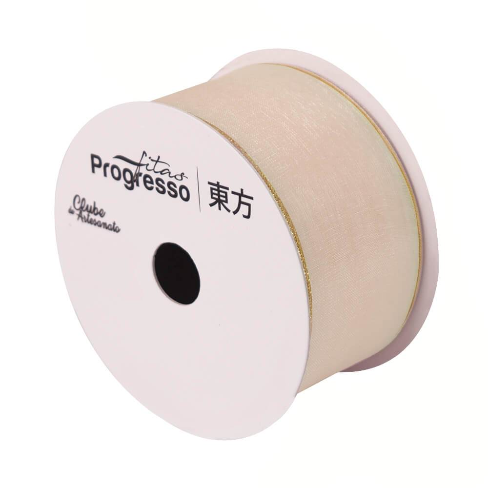 Detalhes do Fita Voal Com Ourela Dourada ZCD 38mm Progresso N°9 10m