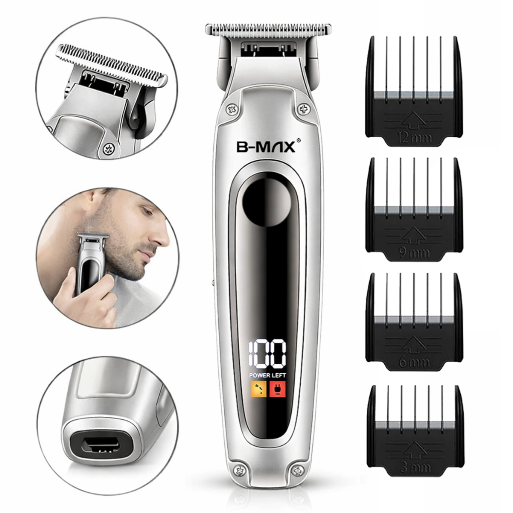 Cortador de Cabelo e Barba Profissional Sem Fio Recarregável Lâmina Inox