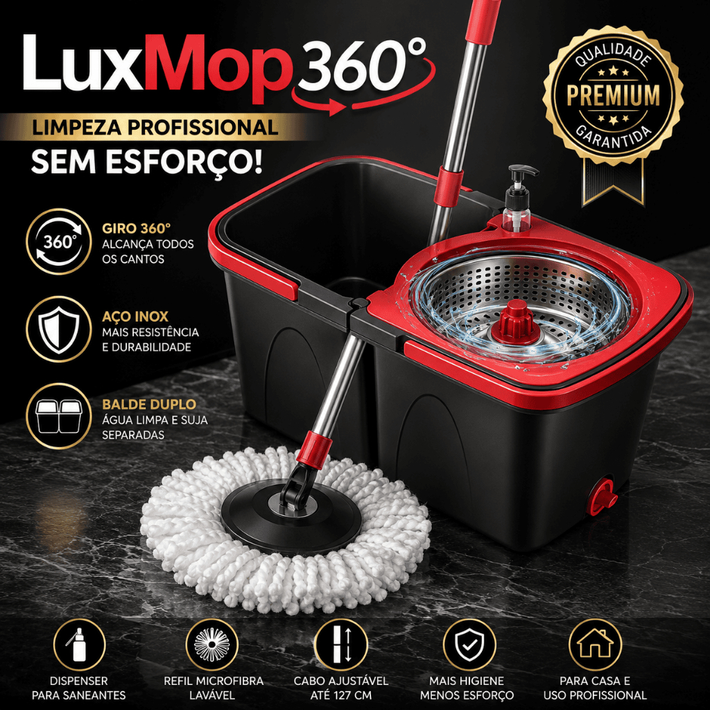 Mop Giratório 360 Graus Balde Duplo Centrífuga Aço Inox Limpeza Prática Rápida