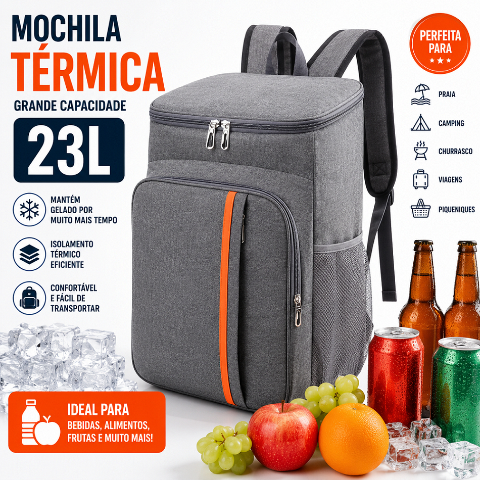 Mochila Térmica 23L Bolsa Cooler Grande para Praia Camping Churrasco Bebidas Alimentos Cosumíveis Impermeável