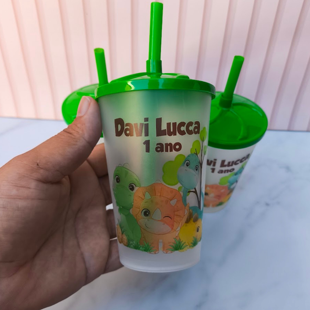 Copo Ecológico Personalizado Dino Baby | Lembrancinha Aniversário Infantil | Fazemos Qualquer Tema