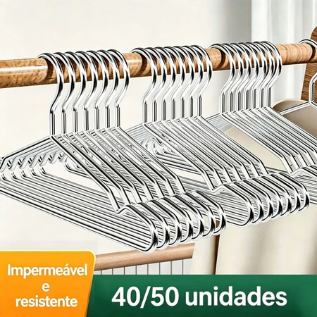 40/50 Cabides Adulto Aço Inoxidável Reforçado Anti-Ferrugem Antiderrapante para Close