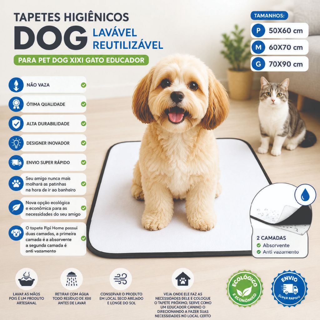 Tapetes Higiênicos Lavável Reutilizável Kits 3 Unidades para Pet Dog Xixi Gato Educador