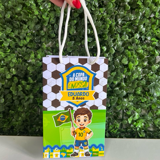 Sacolinha Personalizada Pequenas lembrancinha com alça PEGUE E MONTE Copa do Mundo Brasil Futebol