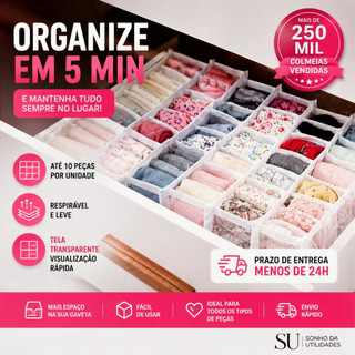 Kit 10 Colmeias Organizadoras Transparente Branca P Gavetas | Organize em 5 Min | SU Sonho
