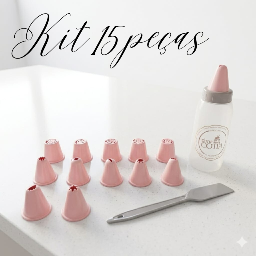 Kit 15 peças Bisnaga, Espatula, bicos russos e bico de confeiteiro Conjunto Completo