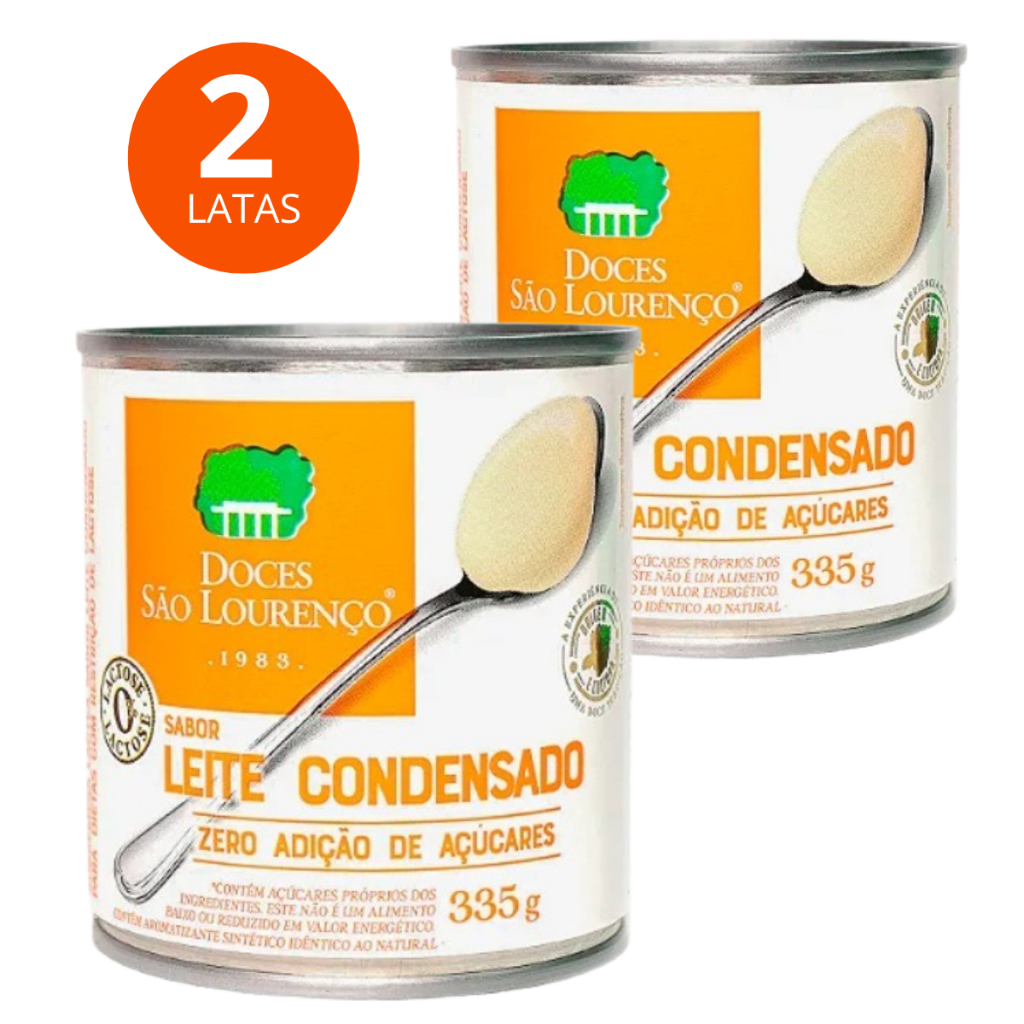 Kit 2 Latas Leite Condensado Zero Lactose 335g Cremoso Diet Zero Açúcar Doces São Lourenço Promoção Atacado