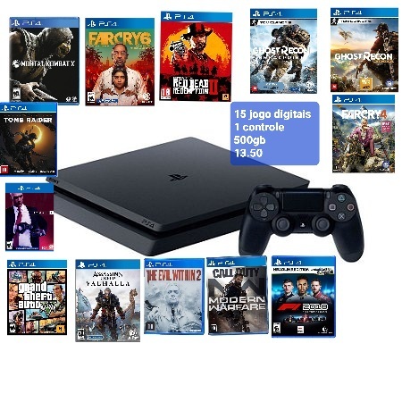 ps4 slim 1 controle  jogo digital