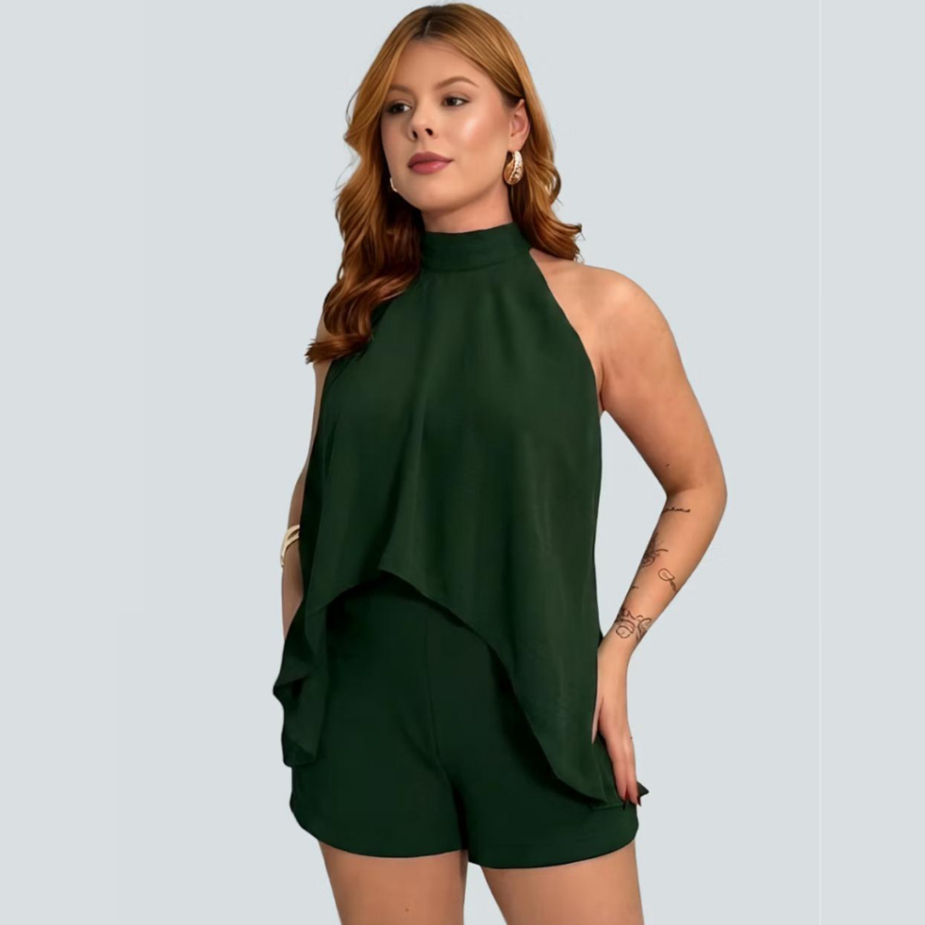 Macaquinho Feminino Frente Única Soltinho Costas Abertas Elegante Casual