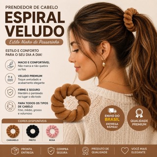 Prendedor de Cabelo Veludo Espiral Estilo Ninho de Passarinho Macio e Confortável Feminino