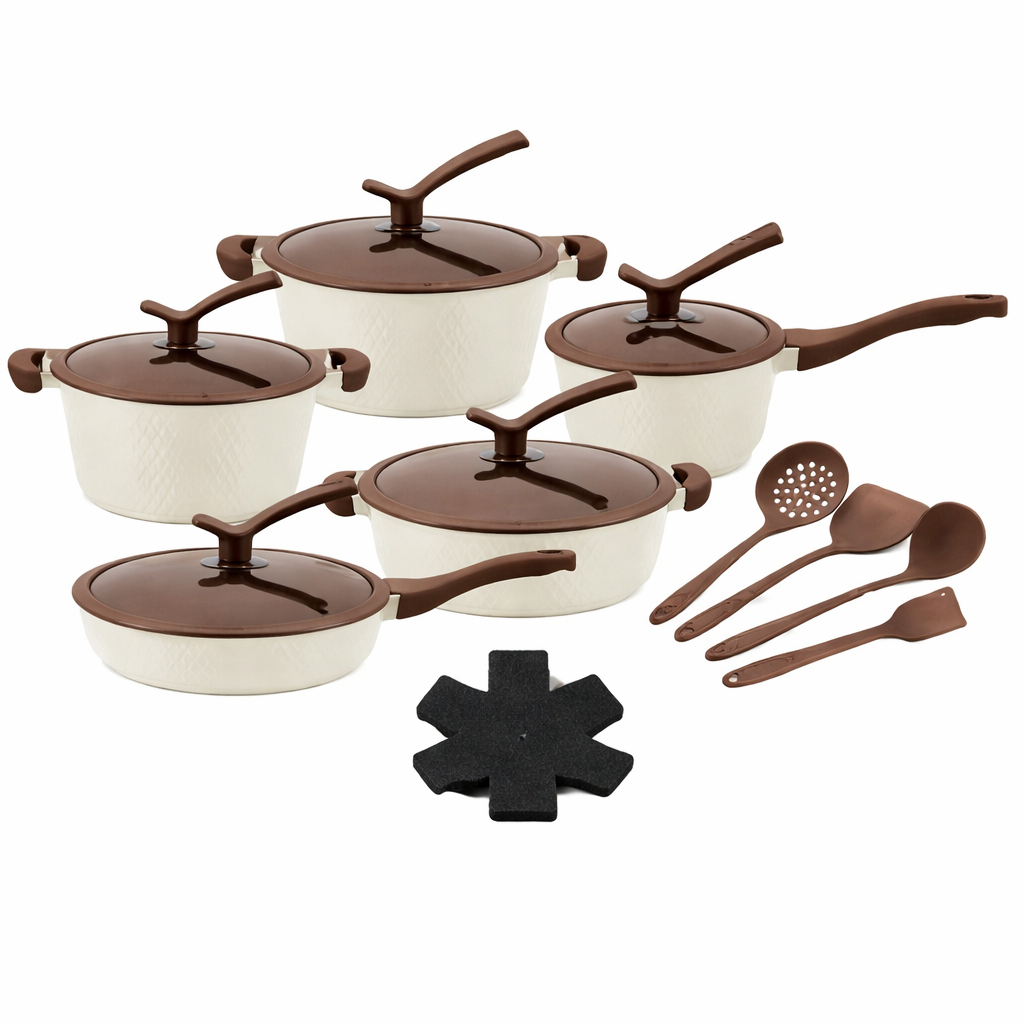 Jogo de Panelas Indução Gás Conjunto Peças Cerâmica Antiaderente Premium Tampa de Vidro Cozinha