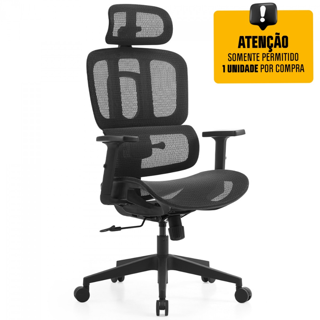 Cadeira de Escritório Dr. Office Business, Preta, Mesh, 2D com altura ajustável, Suporta até 120kg