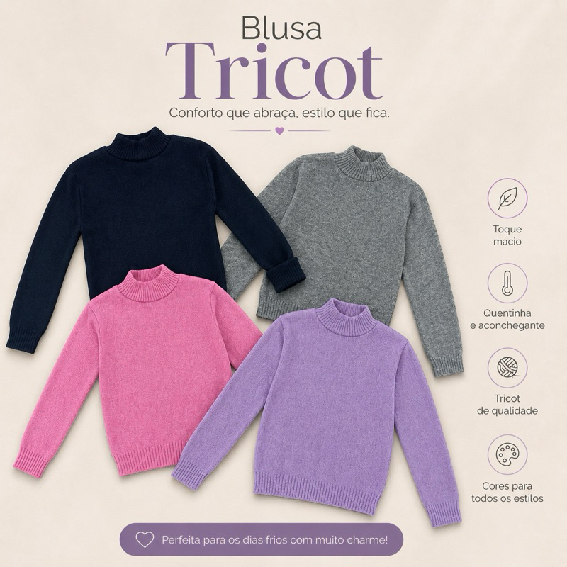 Blusa de lã gola alta lisa infantil menina sueter/trico/cacharrel menina lançamento do 2 ao 8